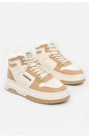 Кроссовки женские бело-бежевого цвета зима 2024-1-2 210988C