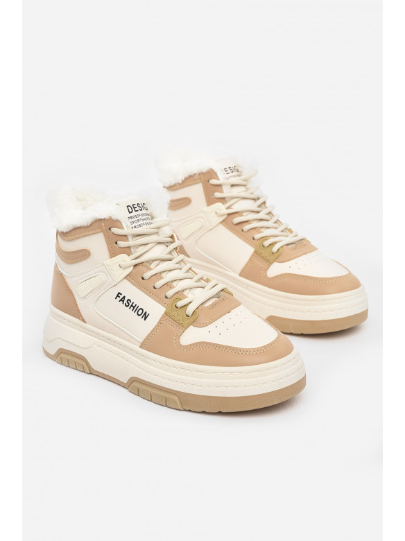 Кроссовки женские бело-бежевого цвета зима 2024-1-2 210988C