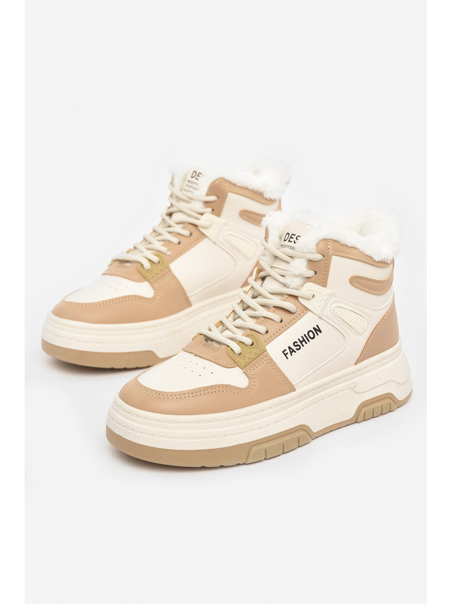 Кроссовки женские бело-бежевого цвета зима 2024-1-2 210988C