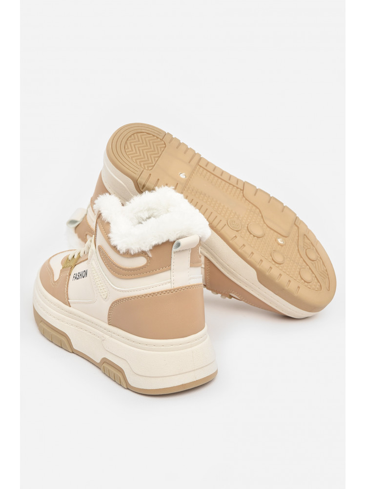 Кроссовки женские бело-бежевого цвета зима 2024-1-2 210988C