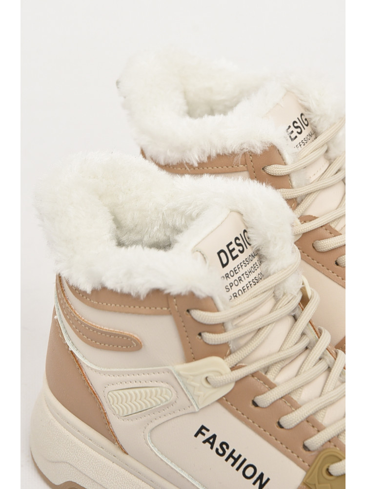 Кроссовки женские бело-бежевого цвета зима 2024-1-2 210988C