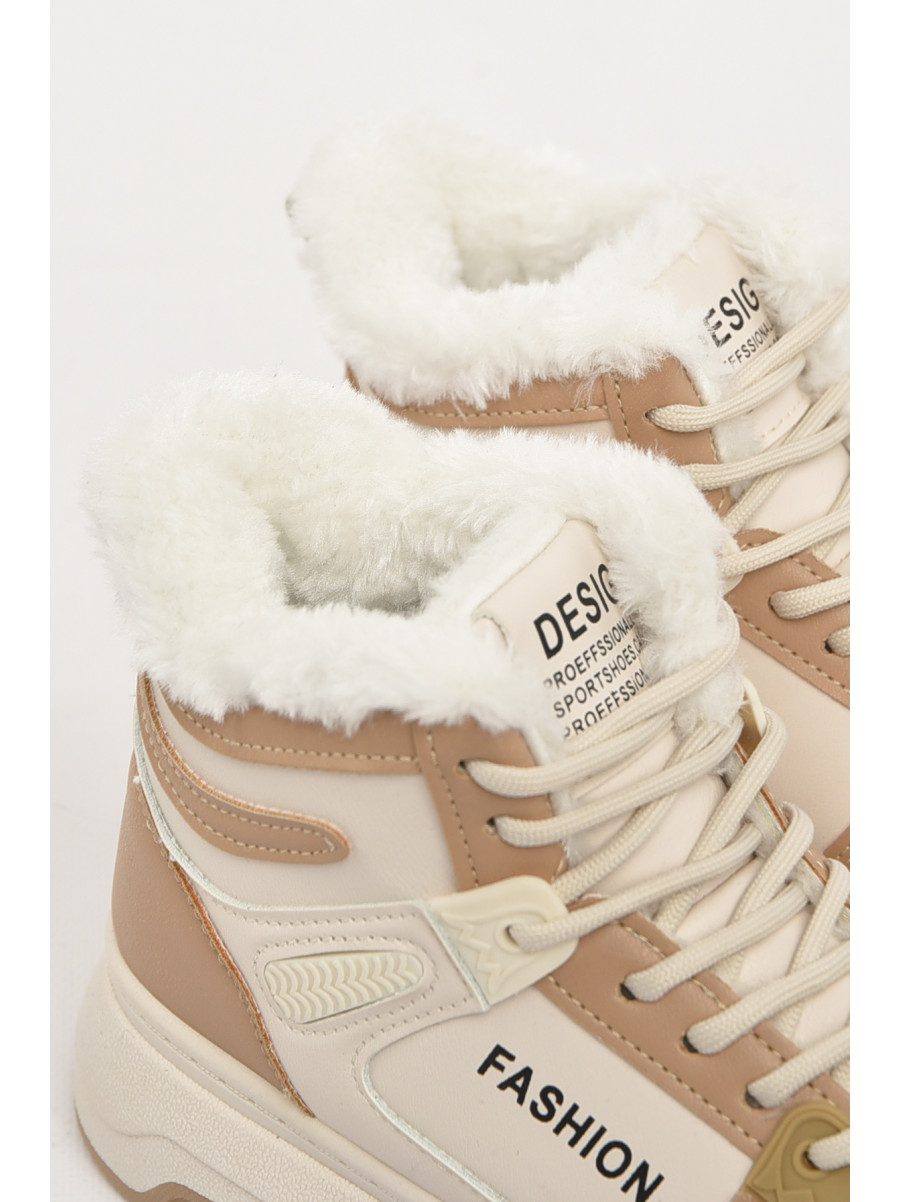 Кроссовки женские бело-бежевого цвета зима 2024-1-2 210988C
