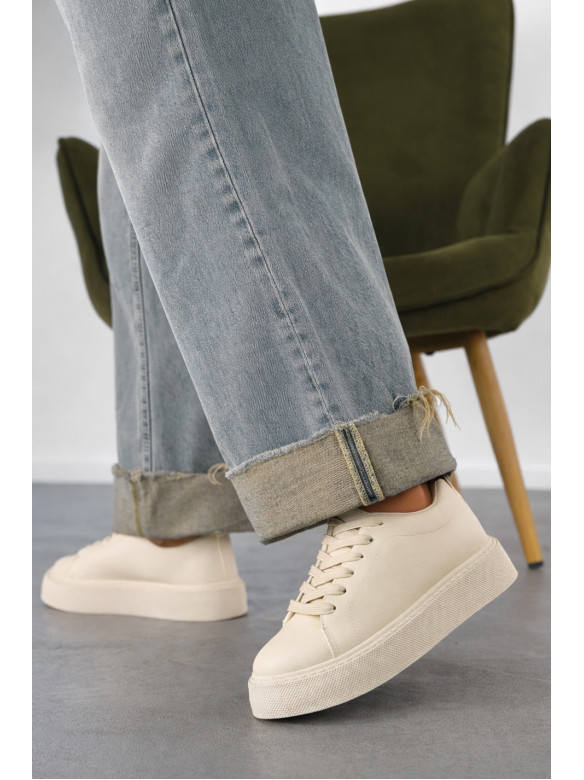 Кроссовки женские бежевого цвета на шнуровке 2023-30-3 210995C