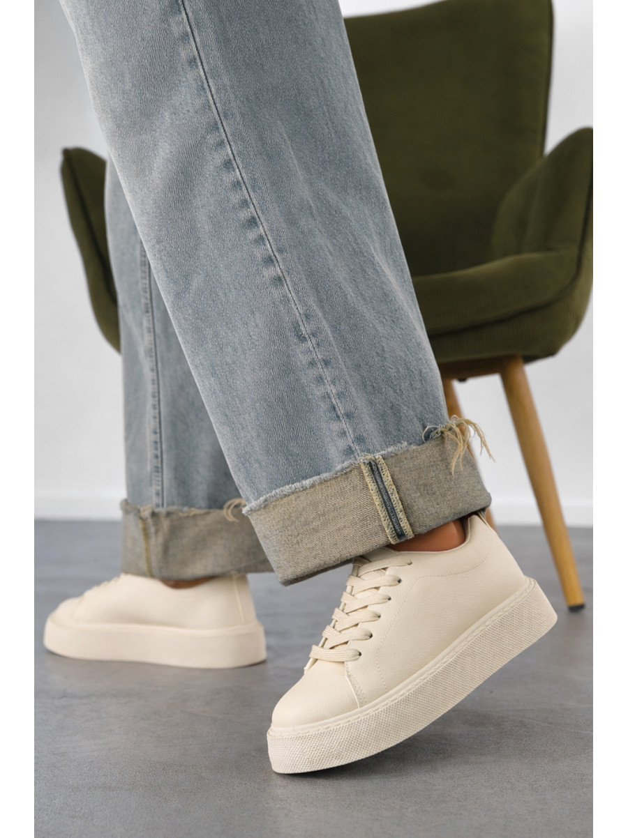 Кроссовки женские бежевого цвета на шнуровке 2023-30-3 210995C