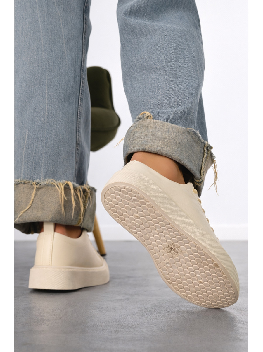 Кроссовки женские бежевого цвета на шнуровке 2023-30-3 210995C