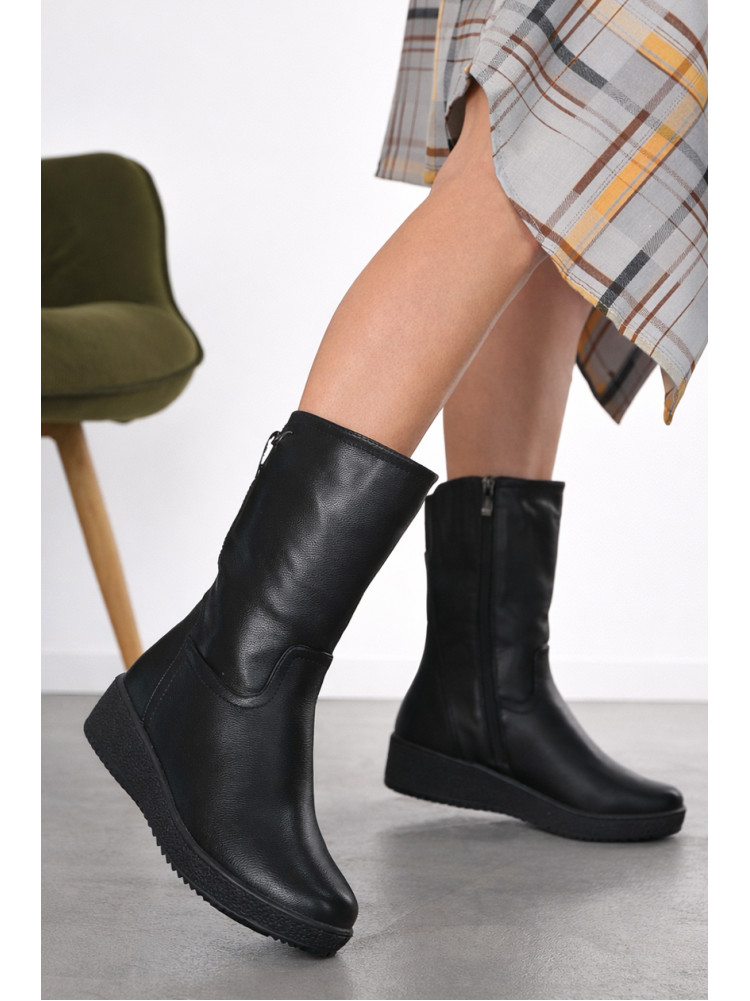 Полусапоги женские зимние черного цвета на меху 386 211007C