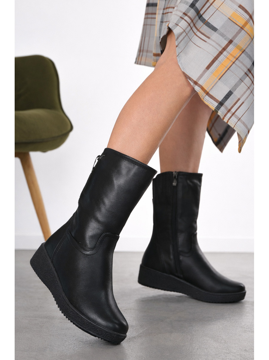 Полусапоги женские зимние черного цвета на меху 386 211007C