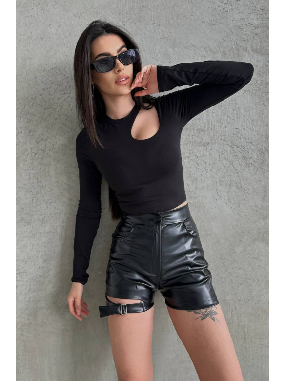 Шорты женские эко-кожа черного цвета 207 211028C