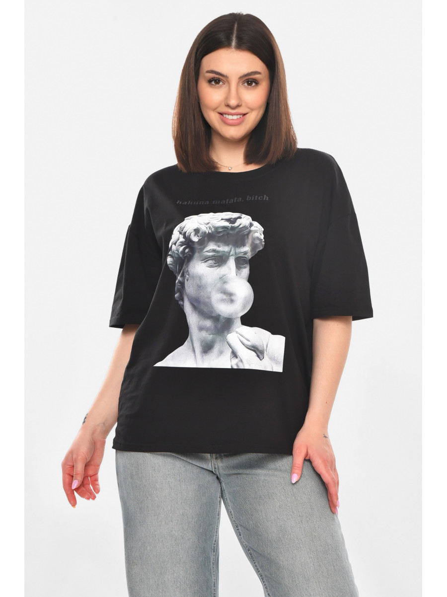 Футболка женская черного цвета с принтом 216 211040C
