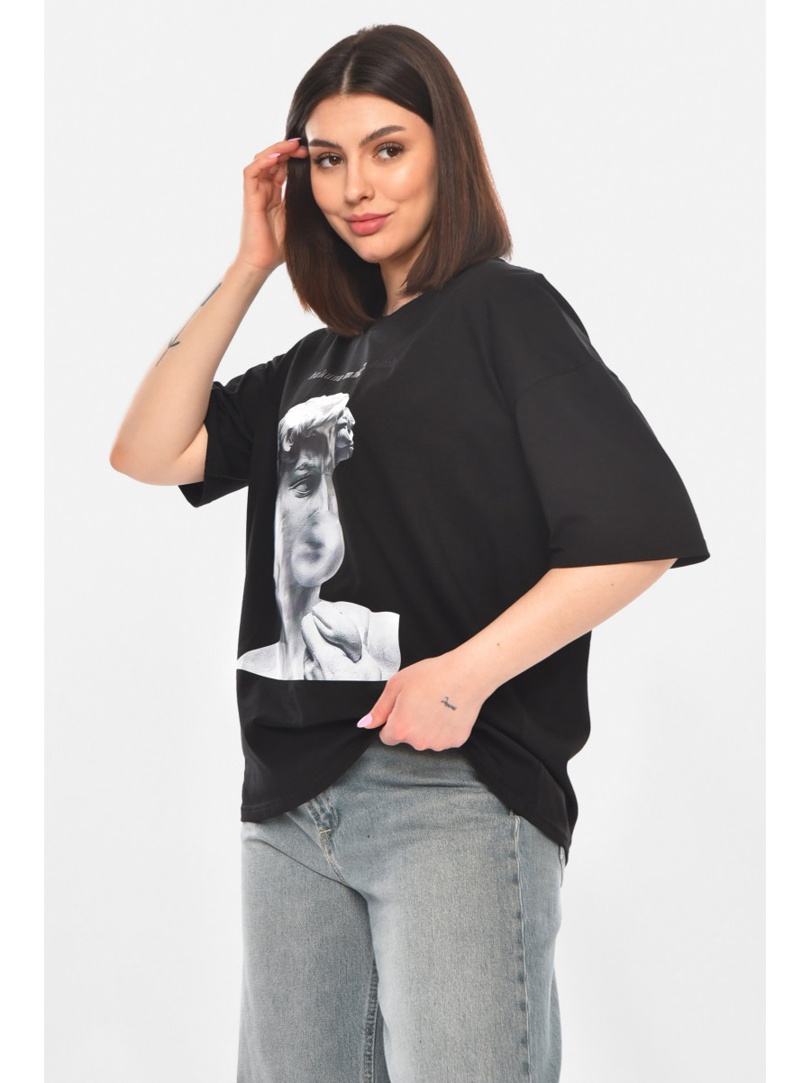 Футболка женская черного цвета с принтом 216 211040C