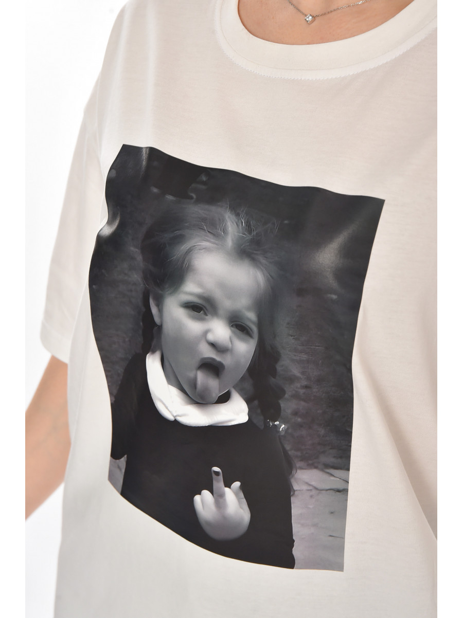 Футболка женская белого цвета с принтом 217 211046C