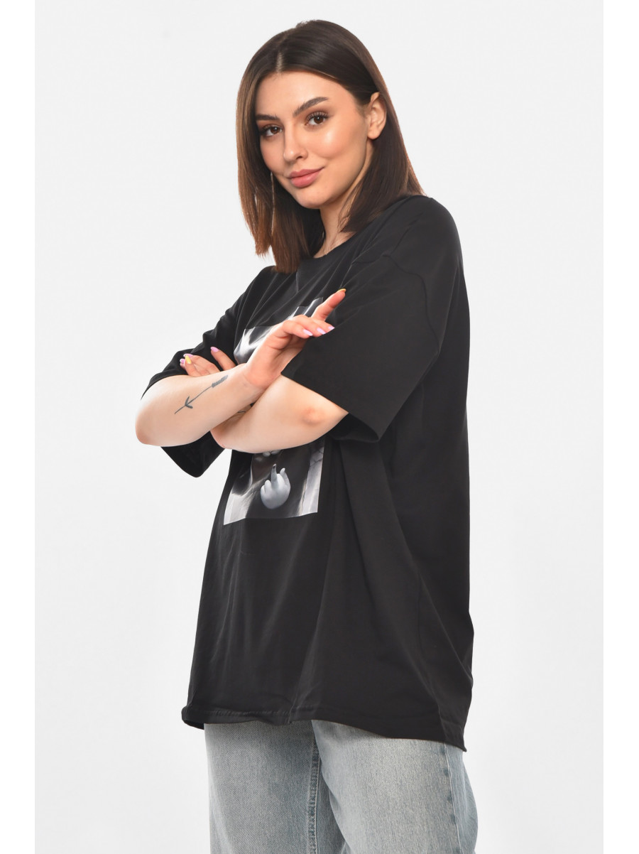 Футболка женская черного цвета с принтом 217 211048C