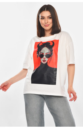 Футболка женская белого цвета с принтом 214 211049C