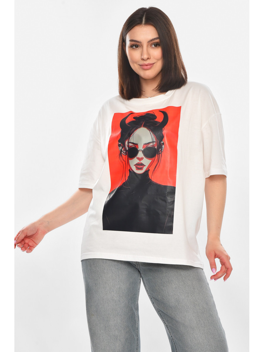 Футболка женская белого цвета с принтом 214 211049C