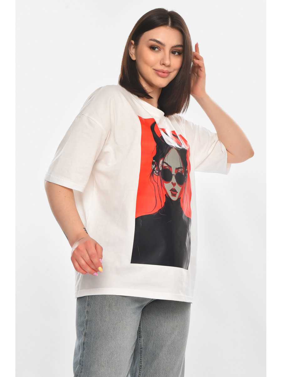 Футболка женская белого цвета с принтом 214 211049C
