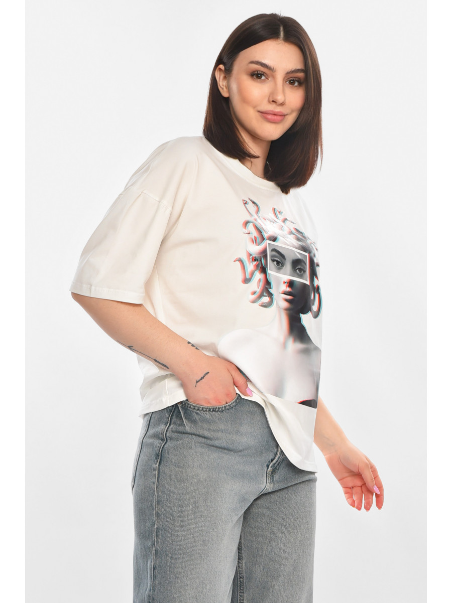 Футболка женская белого цвета с принтом 215 211051C