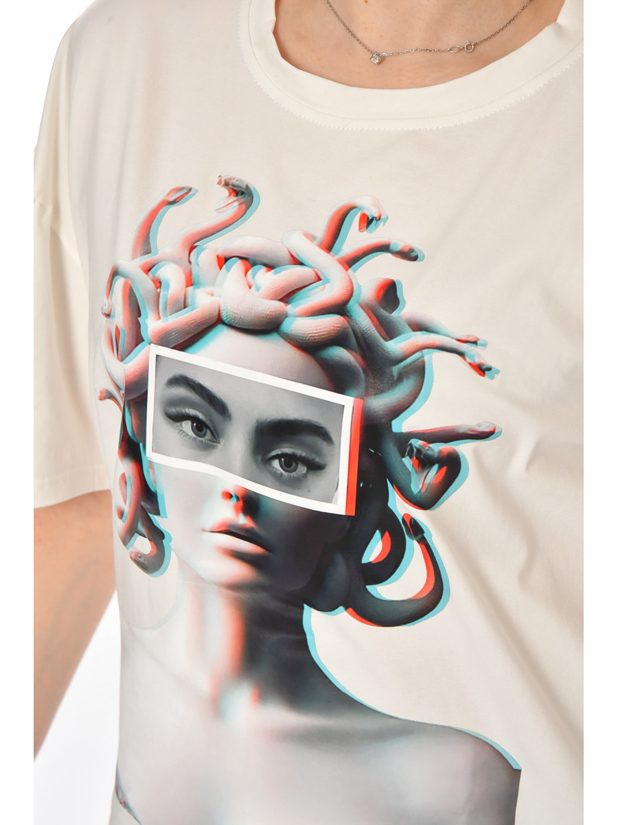 Футболка женская белого цвета с принтом 215 211051C