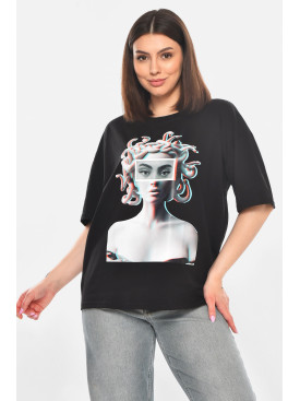 Футболка жіноча чорного кольору з принтом 215 211052C