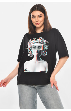 Футболка женская черного цвета с принтом 215 211052C