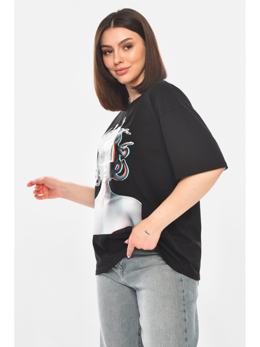 Футболка женская черного цвета с принтом 215 211052C