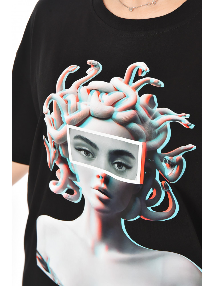 Футболка женская черного цвета с принтом 215 211052C