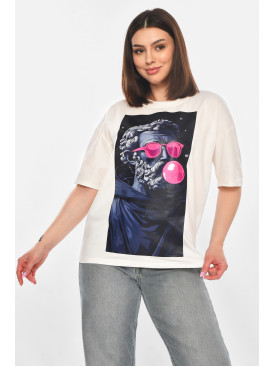 Футболка женская белого цвета с принтом 214 211053C