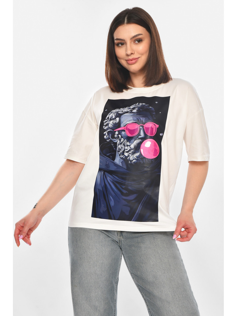 Футболка женская белого цвета с принтом 214 211053C