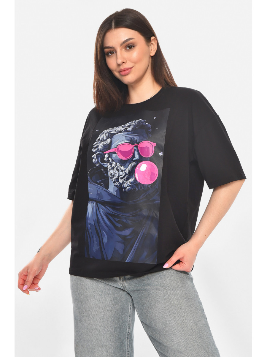 Футболка женская черного цвета с принтом 214 211054C