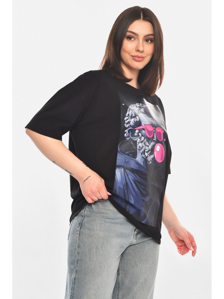 Футболка женская черного цвета с принтом 214 211054C