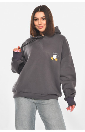 Худи женское на флисе тёмно-серого цвета с принтом 001 211059C