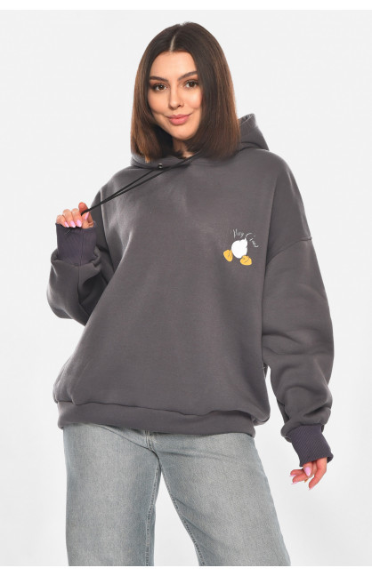 Худі жіноче на флісі темно-сірого кольору з принтом 001 211059C