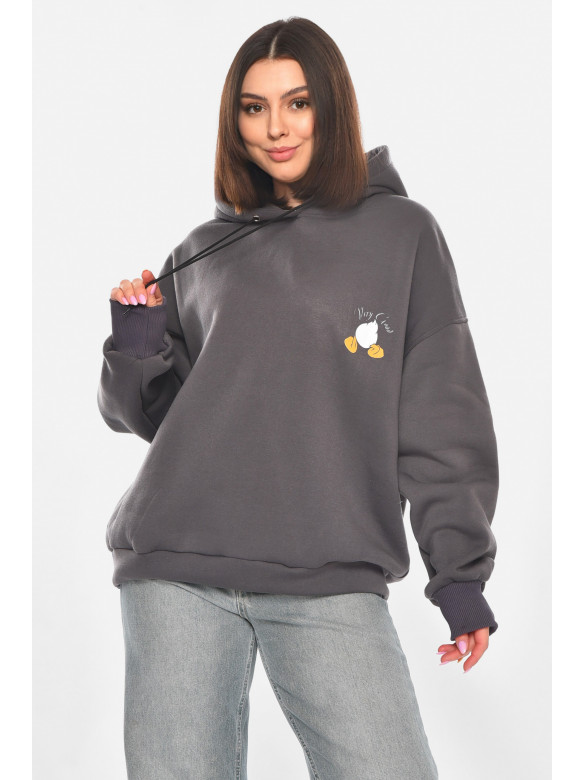Худі жіноче на флісі темно-сірого кольору з принтом 001 211059C