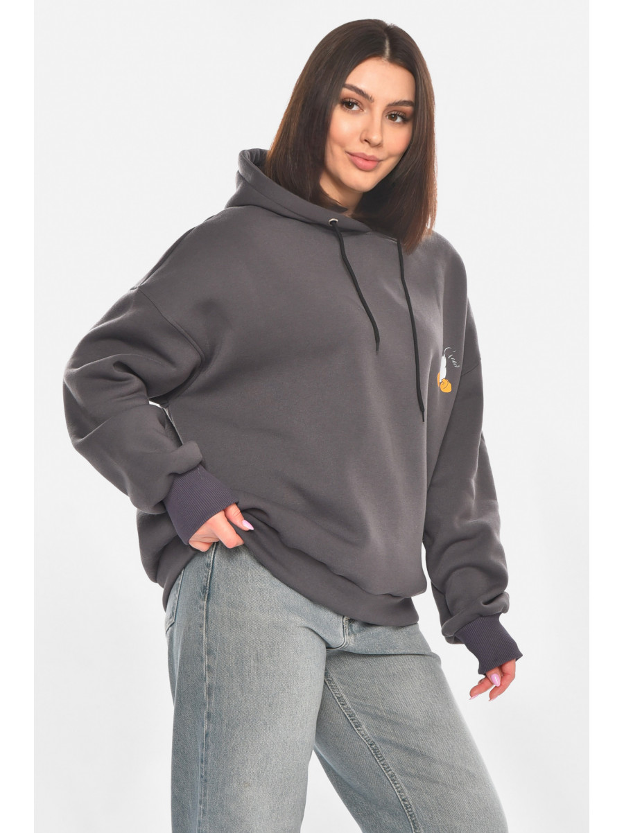 Худі жіноче на флісі темно-сірого кольору з принтом 001 211059C