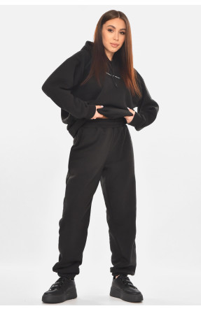 Спортивный костюм женский на флисе черного цвета 02 211061C