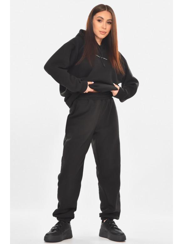 Спортивный костюм женский на флисе черного цвета 02 211061C
