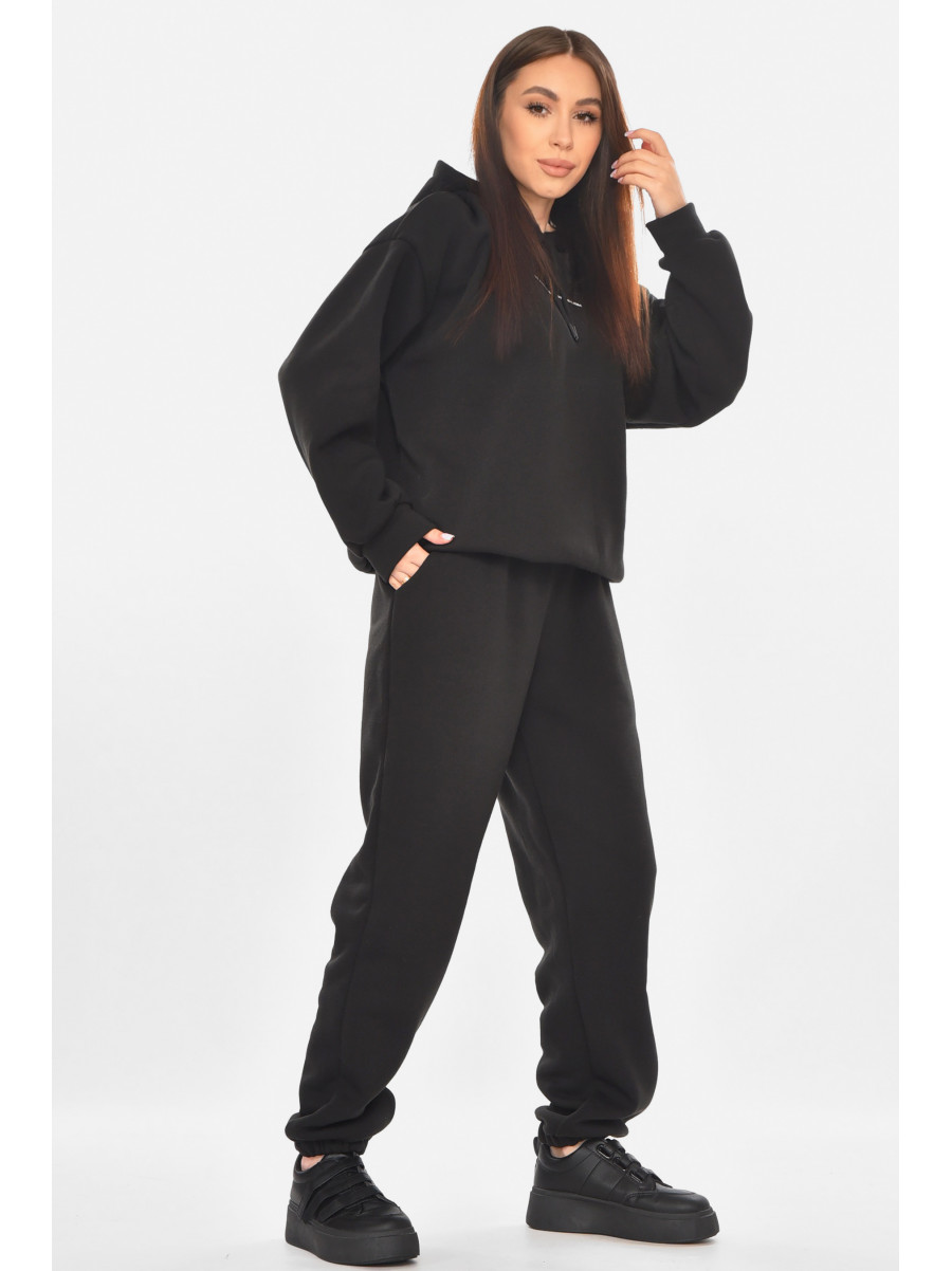Спортивный костюм женский на флисе черного цвета 02 211061C