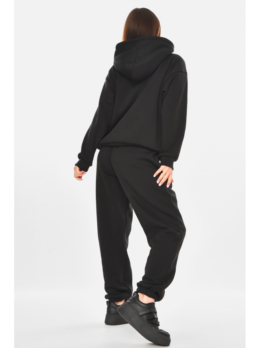 Спортивный костюм женский на флисе черного цвета 02 211061C