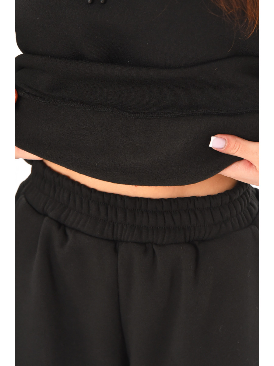 Спортивный костюм женский на флисе черного цвета 02 211061C