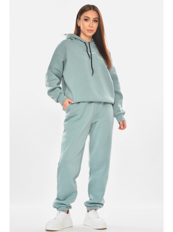 Спортивный костюм женский на флисе мятного цвета 02 211063C