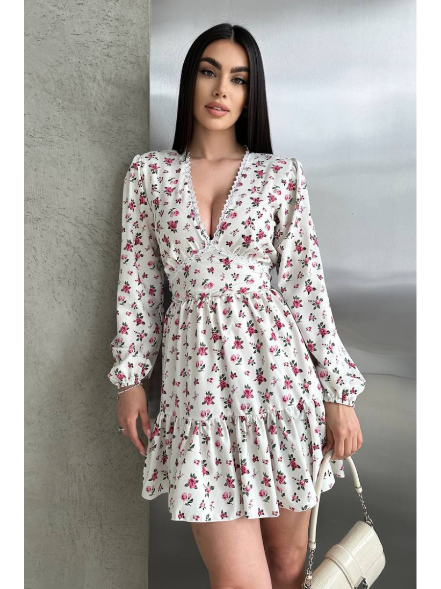Платье женское белого цвета с цветочным принтом 210 211069C