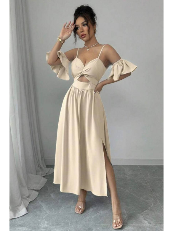 Платье женское однотонное светло-бежевого цвета 218 211086C