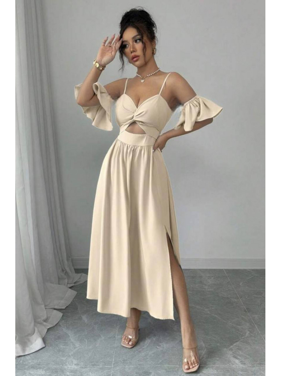 Платье женское однотонное светло-бежевого цвета 218 211086C