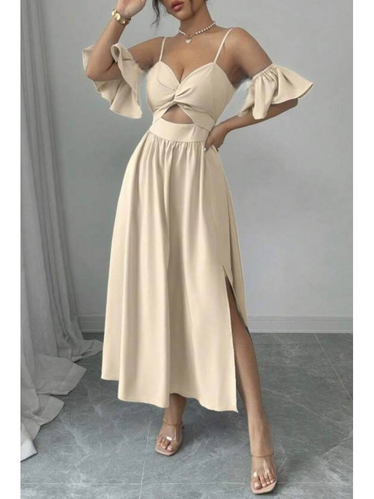 Платье женское однотонное светло-бежевого цвета 218 211086C