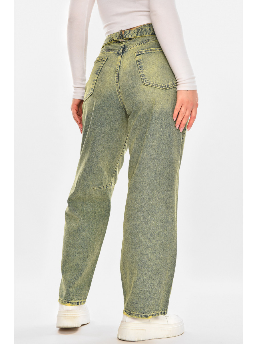 Джинси жіночі однотонні зеленого кольору Уцінка 001272 211098C