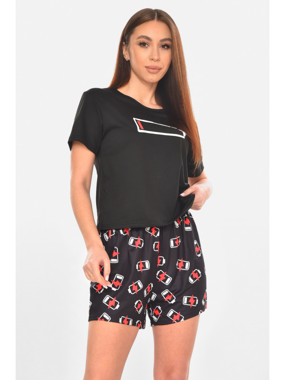 Пижама женская черного цвета с принтом 6018 211119C