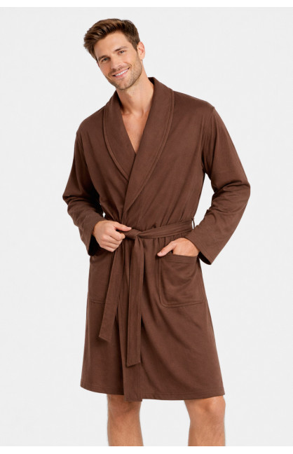 Халат мужской трикотажный велюр коричневого цвета 2447 211128C Халат мужской трикотажный велюр коричневого цвета 2447 211128C