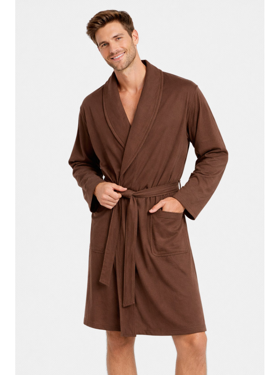 Халат чоловічий трикотажний велюр коричневого кольору 2447 211128C