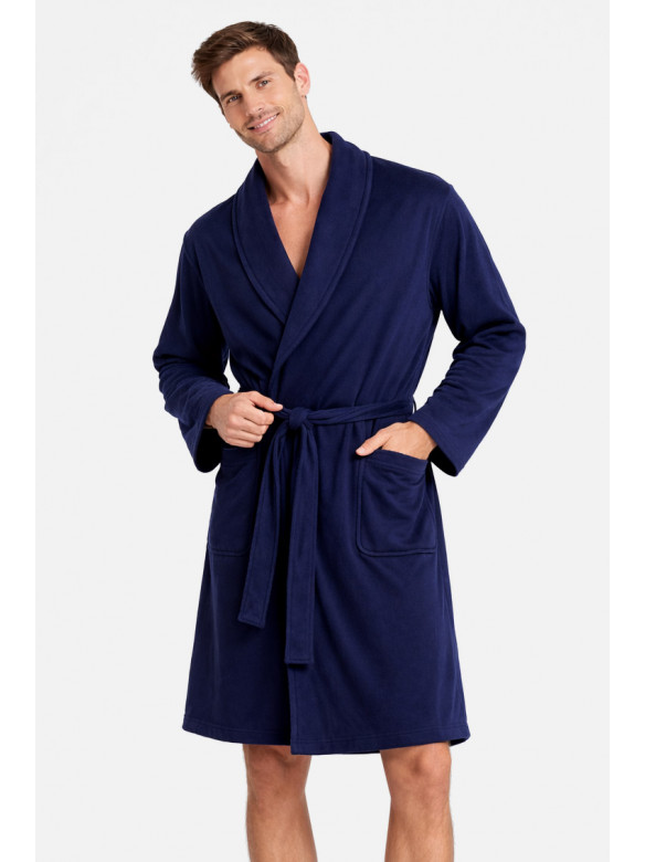 Халат мужской трикотажный велюр тёмно-синего цвета 2447 211129C