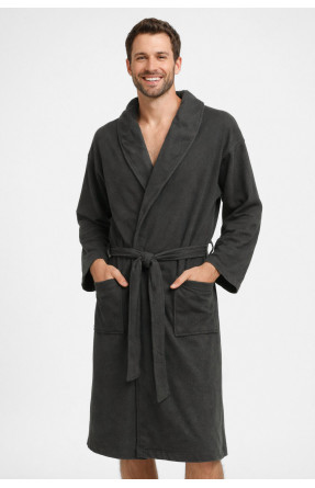 Халат мужской трикотажный велюр тёмно-серого цвета 2447 211130C