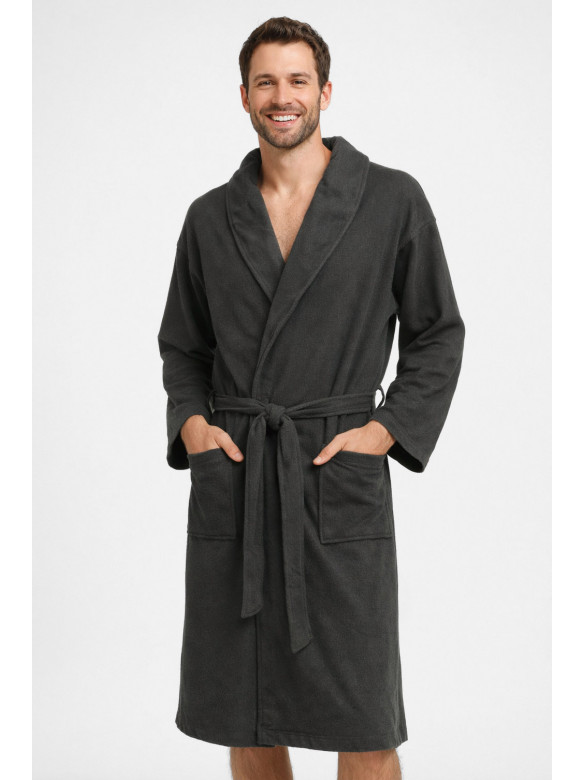 Халат мужской трикотажный велюр тёмно-серого цвета 2447 211130C
